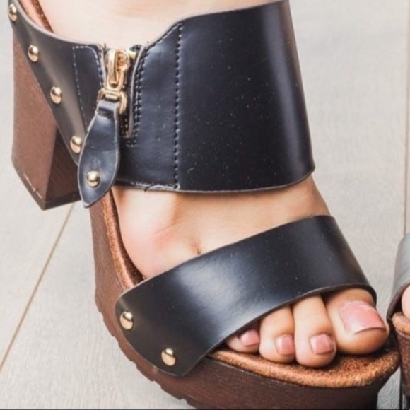 Nature Breeze Shoes - Nature Breeze Vint Black Retro Comfortable Platform Mule Heel